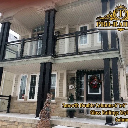 TorontoProRailings-Aluminum-Smooth-Double-Columns-6x-6-Square-Glass-Railings-Style-GR-2-Colour-Black-Porch